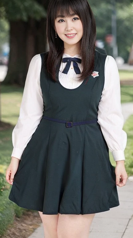  Japanese Milf,48 years old, white skin,Female Business Owners, short bob hair,(curvy body, big chest, plump thighs:1.5),(nogizaka_costume, super short micro mini skirt,earrings, loafers:1.5),( standing in the park, take a picture of the whole body from toe to head,full body:1.2),looking at viewer,smile, surrealism, depth of field, from front, Sony FE, 8k, arms up