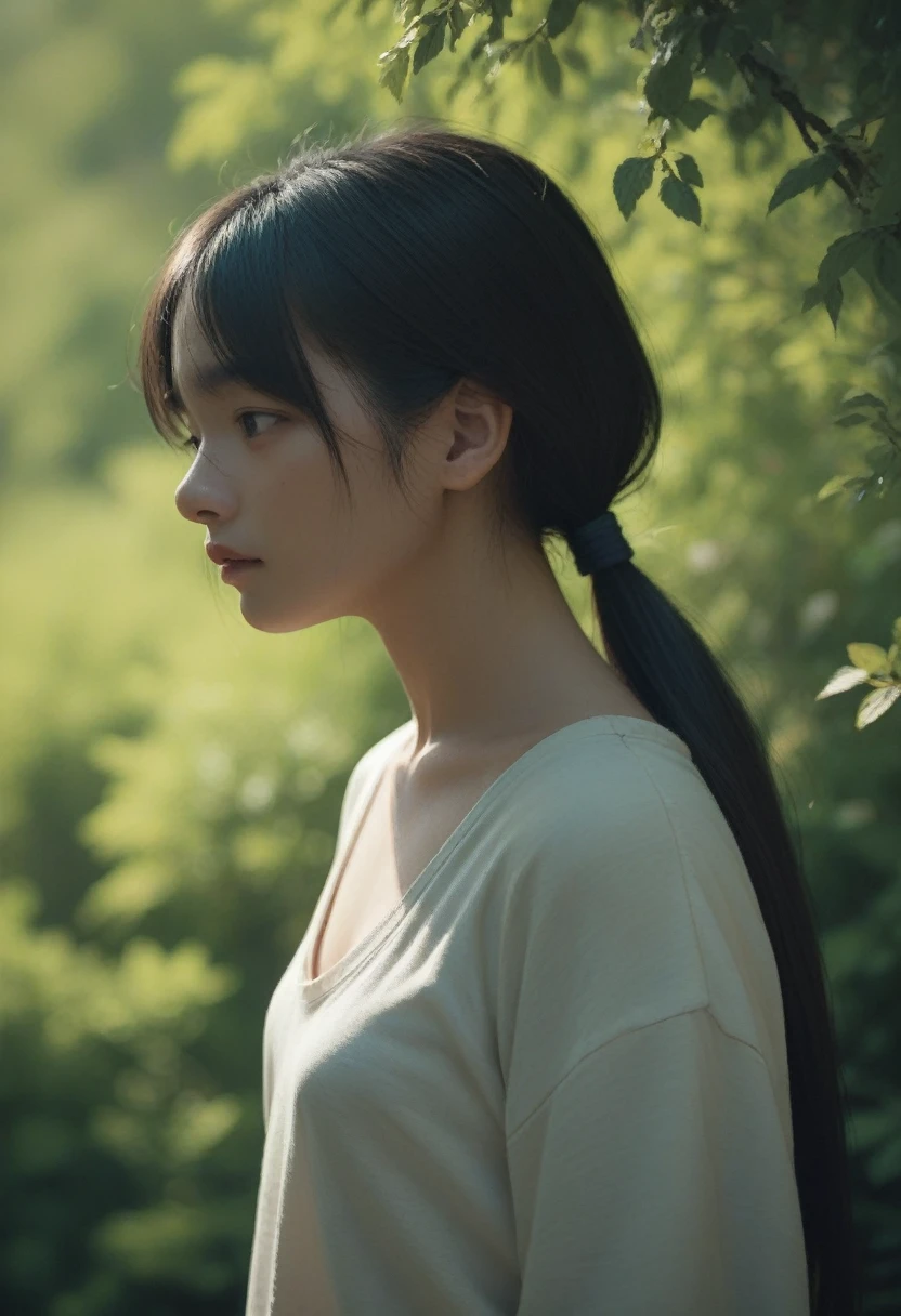 Japanese,long Hair,Low Ponytail,Black Hair,small breasts,outdoor,upper body