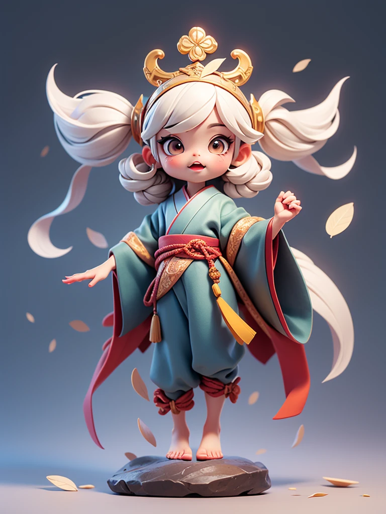  Create a chibi onmyoji image , Alone， simple background ，a small, Simple hair , Big head, Japanese Onmyoji.  The transparent body can be seen through . The image is clear and detailed ., beautiful colors and..  raise your arms , foot, eye,nose, mouth, ((Five fingers on a hand))， ((Five toes)), colorful background for working,  anatomically correct,  simple background ,  shortcuts, bangs, Symmetrical, 