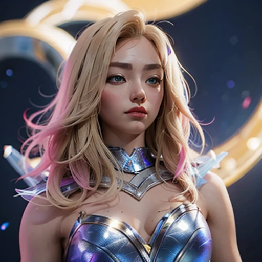 Lux: 1.5, fully blonde hair, League of Legends, K/DA, high quality, heavily detailed, full sharp, 4k, 8k