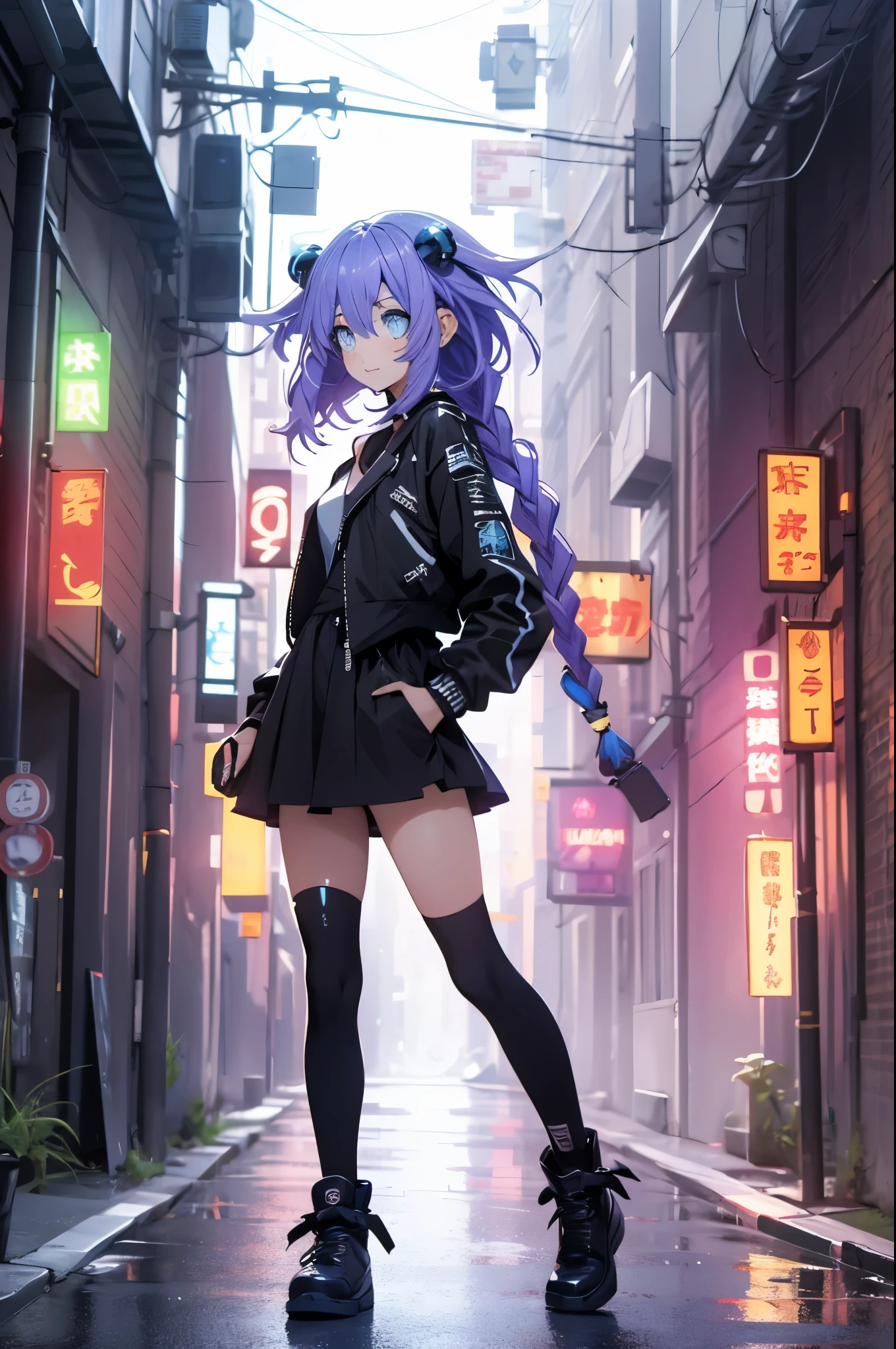 Masterpiece picture quality,Rainbow,Urban girl,ssmile,number art,style of anime,Retro anime girl,Punk girl,in an anime style,dual horsetail,Trendy,neonlight,depth of fields
