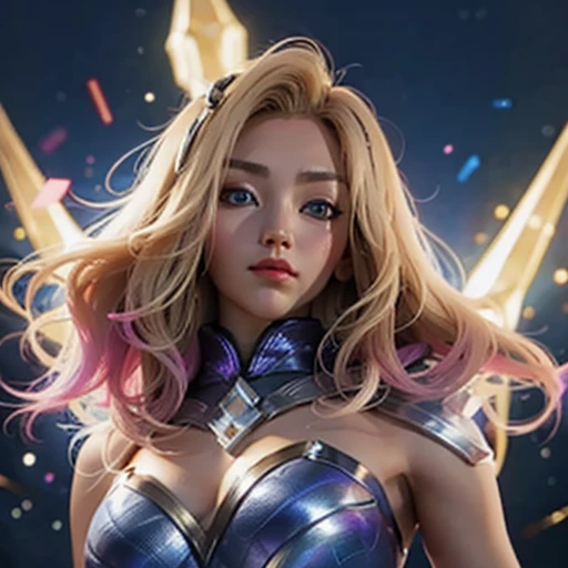 Lux: 1.5, fully blonde hair, League of Legends, K/DA, high quality, heavily detailed, full sharp, 4k, 8k