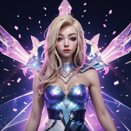 Lux: 1.5, fully blonde hair, popstar outfit, League of Legends, K/DA, high quality, heavily detailed, full sharp, 4k, 8k