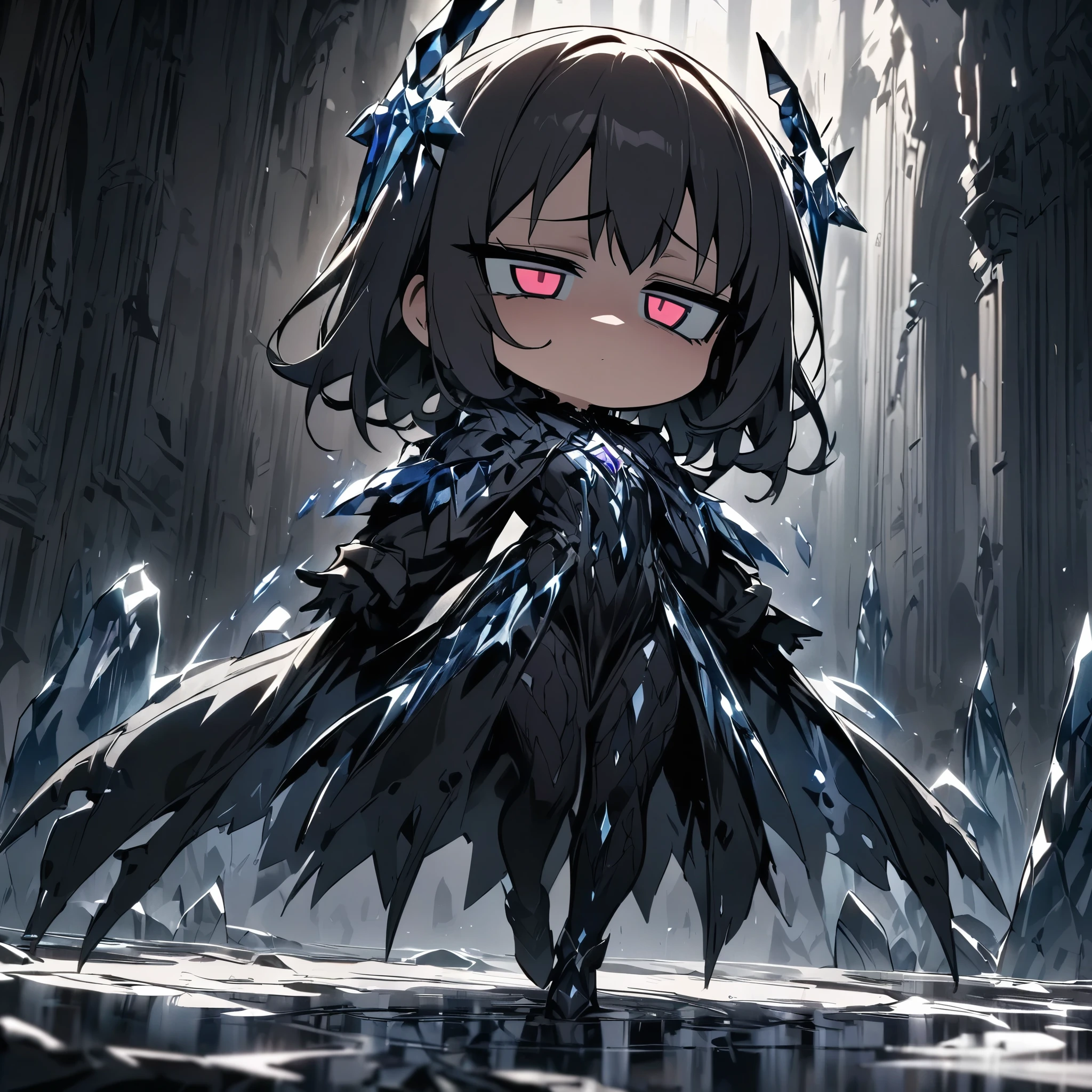 (masterpiece, best quality:1.2),ground shot,full body, crystal freezing girl, half-closed eyes, jitome ,intimidating eyes,Condescending eyes, solo,divine shine,dark gothic