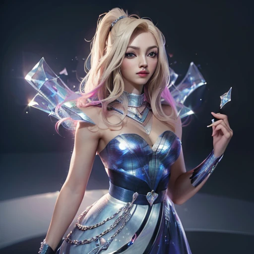 ( masterpiece ,    best quality   :1.5),    highest quality   ,    high-resolution   ,    super detailed ,luxury: 1.5, fully blonde hair, Popstar outfit , League of Legends, k/and, high quality, heavily detailed, full sharp, 4K, 8k