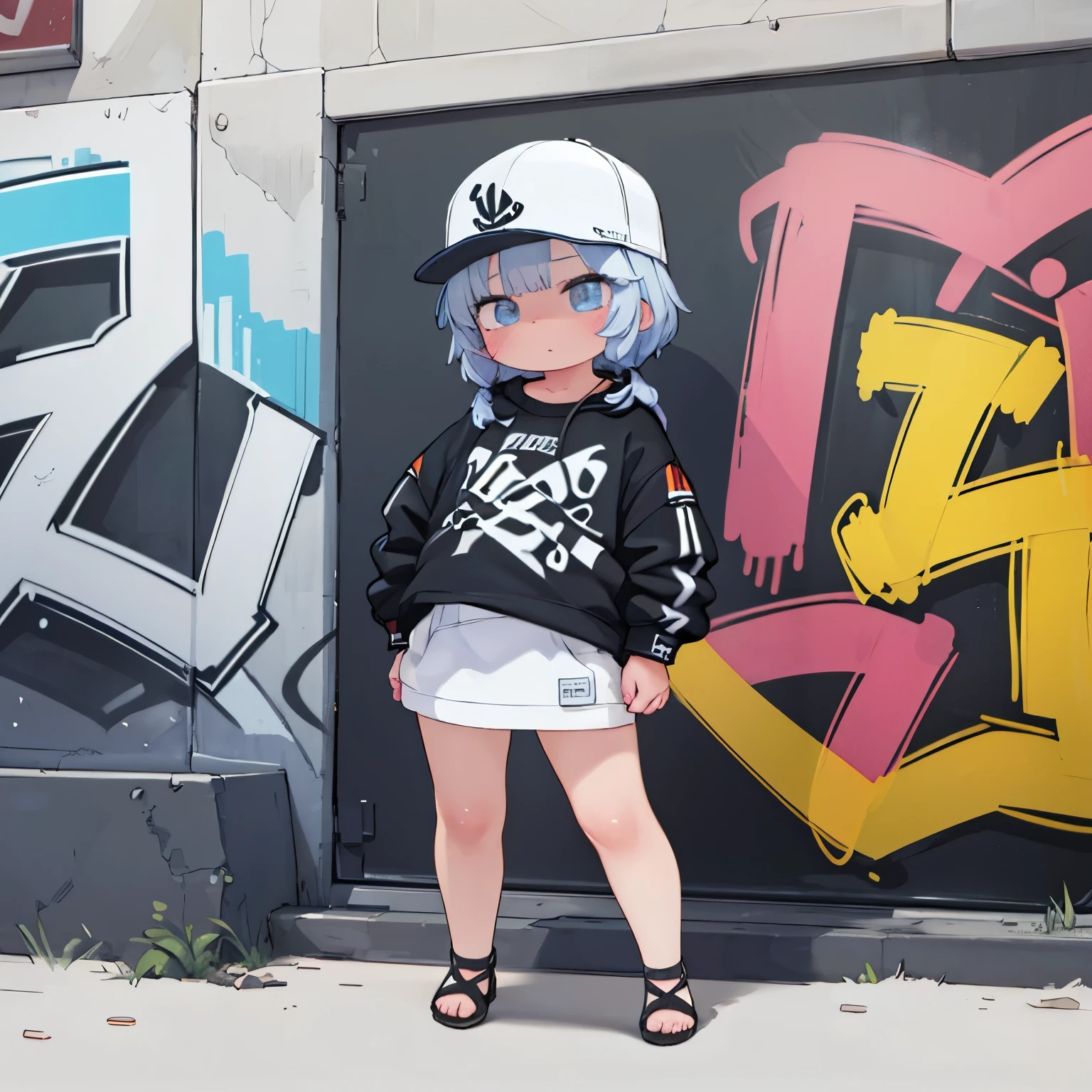 alley、(Super detailed)、(32K)、(( hip hop fashion))、(Graffiti wall)、(Esbian Full Body)、( very detailed face)、(Detailed feet)、(  detailed explanation )、(Cold Face)、( is standing)，