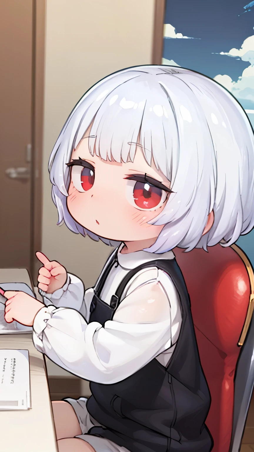  The Artwork is a Masterpiece ， Beautiful Anime Scenes ，Best Quality，32k resolution，cute ，of， silver hair，red eyes， bob cut, (I&#39; m I'm looking forward to  ), (Surprised), (),  android, Very small girl type ,  very short  ， very thin thighs，Small Ass，フリル付きのcuteピンクのゴシック**ータドレス，Mecha Girl， outdoor ， dynamic pose , Rampage, GTS,  giant，