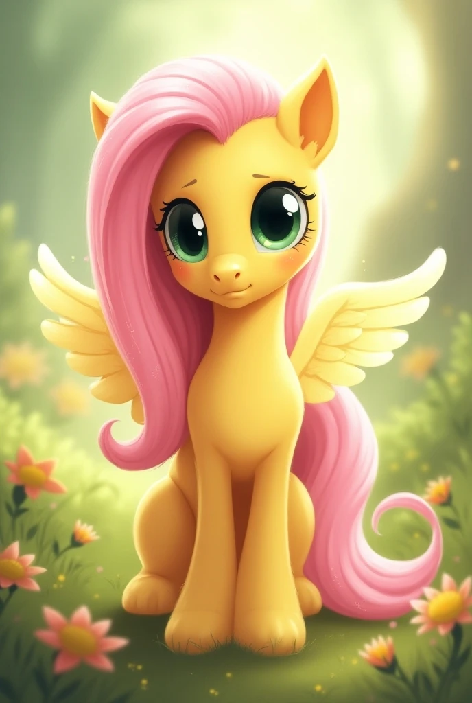 fluttershy from my little pone, 1girl, animal ears, blush, closed mouth, big breasts, embarrassed, body fur, feathered wings, furry, green eyes, long hair, pink hair, solo