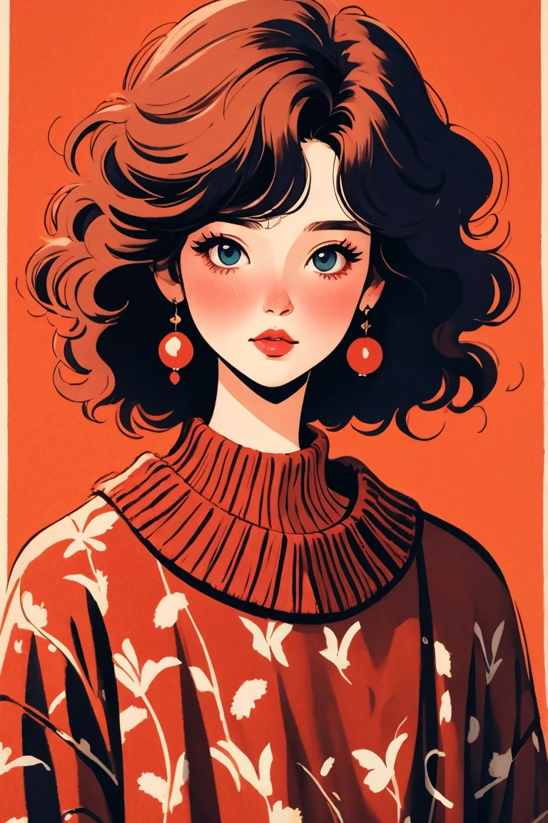 (masterpiece, best quality:1.2), 1 girl, Solitary,Pretty Face，Red Lipoism Art Nouveau，Illustration style，Black and red,(faux traditional media), (lineart)