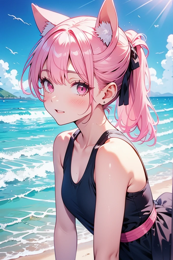 Pink ponytail in beach 