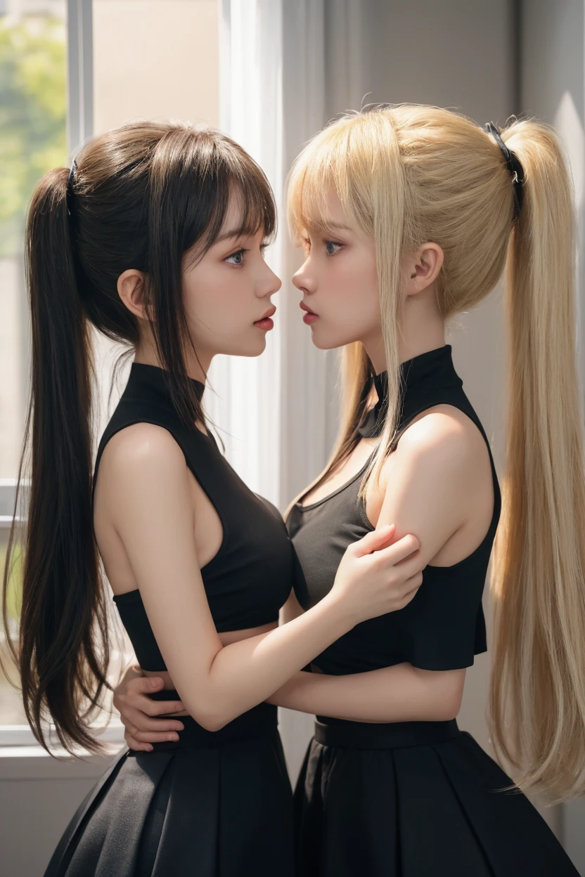 (Natural blonde and redhead girls with pretty faces), Cute pose, Atmospheric, Dark atmosphere, Edge lighting, Sayaka Yamamoto, Saito Asuka, Mao Akiyama&#39;s facial features, 8K, Full 体 portrait, ((Almost naked:1.5)), Natural light, Spooky greenhouse at night, Sharp focus, (Highly detailed eyes and face:1.1, Professional photography techniques), (Beautiful small face, beautiful girl, high school student, Idol Face:1.2, Baby Face:1.4), smile, Happy, K UHD, Hmph, Beautiful and soft skin, Vibrant Skin, blush, ((Beautiful breasts:1.2, Cleavage)), (Small beautiful butt), (Detailed hands:1.2, Anatomically correct hand, Beautiful little hands of a girl:1.3), Perfect proportions, (Perfect Anatomy:1.3), (Highest quality, Masterpiece, Highest quality, Ultra high definition, Photorealism:1.4), ((Confuse each other:1.4)), (Perfect Anatomy:1.3)