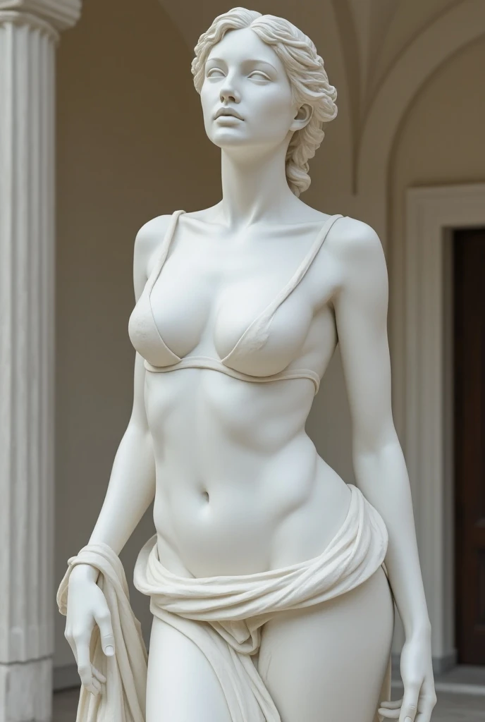 arte, A beautiful plaster statue in the garden, nu, asymmetrical face, feito por um escultor, seios gigantes, quadris largos, made of marble, Olhos fechados, 4k, Corpo XL, sexy, corpo inteiro, pernas abertas