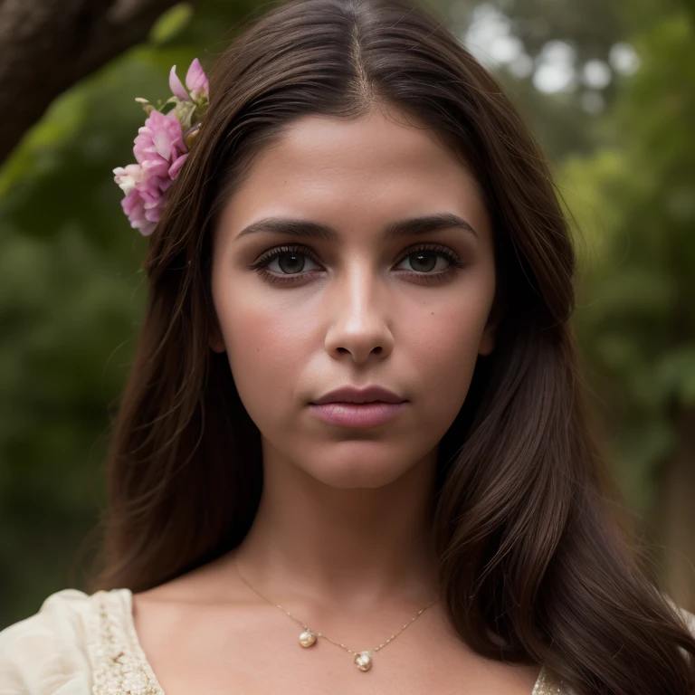 1girl, beautiful detailed eyes, beautiful detailed lips, extremely detailed face and portrait, long dark hair, elegant victorian dress, standing in a lush garden, (best quality,8k,highres,masterpiece:1.2),ultra-detailed,(realistic,photorealistic,photo-realistic:1.37),intricate details,dramatic lighting,cinematic composition,rich color palette,vibrant colors,dramatic chiaroscuro,Renaissance art style, FelissaRose006