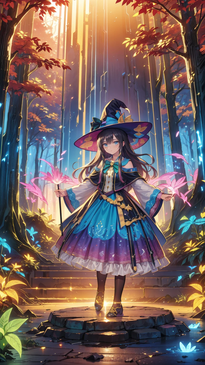 ( cute witch girl :1.2), ( Cat Usages Wrap Around Her:1.1), ( magic wand:1.0) break (Fantasy Setting:1.1), ( magical forest :1.0), ( ancient ruins :0.9) break ( bright colors:1.1), ( shining magic element :1.0), (  soft dreamy lighting  :0.9) break ( very detailed on playground equipment:1.1), (Complex patterns:1.0), ( flowing cloth texture :0.9) break ( dynamic pose :1.1), ( Amazing Sensation:1.0), (Playful Interactions with Cats :0.9) break ( cinematic composition:1.1), ( Depth of Field :1.0), ( foreground focusing on wizards :0.9) break ( warm golden hour :1.1), ( subtle magical sparkle :1.0), (tree々Light penetrating through :0.9) break ( rich earthy color palette :1.1), ( Magical Purple and Green Accents :1.0) break (A sense of adventure:1.1), ( fantasy and magical feeling :1.0) break (Detailed drawn cat:1.1), ( intricate cane sculpture :1.0), ( Delicate leaf pattern :0.9), (4K, masterpiece, Best Quality,  ultra high resolution:1.2)
