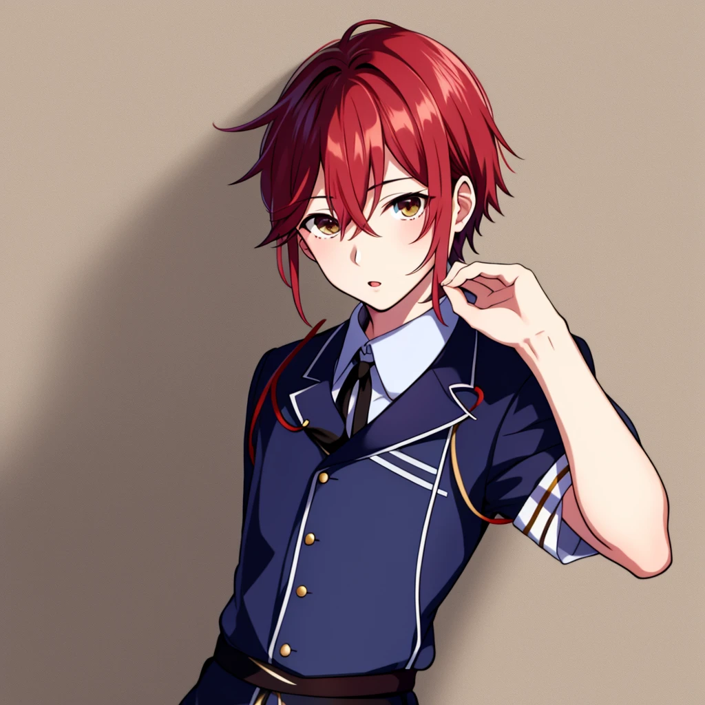 masterpiece, 最 high quality,  high resolution on down,  high quality, One boy, Alone, male focus,  hidden by my hair,  upper body,  hair, Realistic,  free pose,  Shinano, uniform