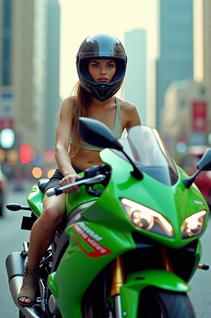 (Realistic:1.5), 8k, Ultra-high definition beauty, Japanese beautiful girl、15-year-old junior high school student, (a sunny day:1.5),Completely naked、Full nudity、Very beautiful and small breasts、Beautiful cherry-colored areola、Erect nipples、Small Ass、Shaven、 (Highest quality: 1.0), (Ultra Sharpness: 1.0),（Beautiful and delicate depiction of eyes）,Kawasaki Ninja 300、green bike、((((Riding on motorcycle、Riding on motorcycle)))), at best,Full Body Shot、(((Completely naked、Full nudity、Very beautiful and small breasts、Beautiful cherry-colored areola、Erect nipples、Small Ass、Shaven)))、smile、Completely naked