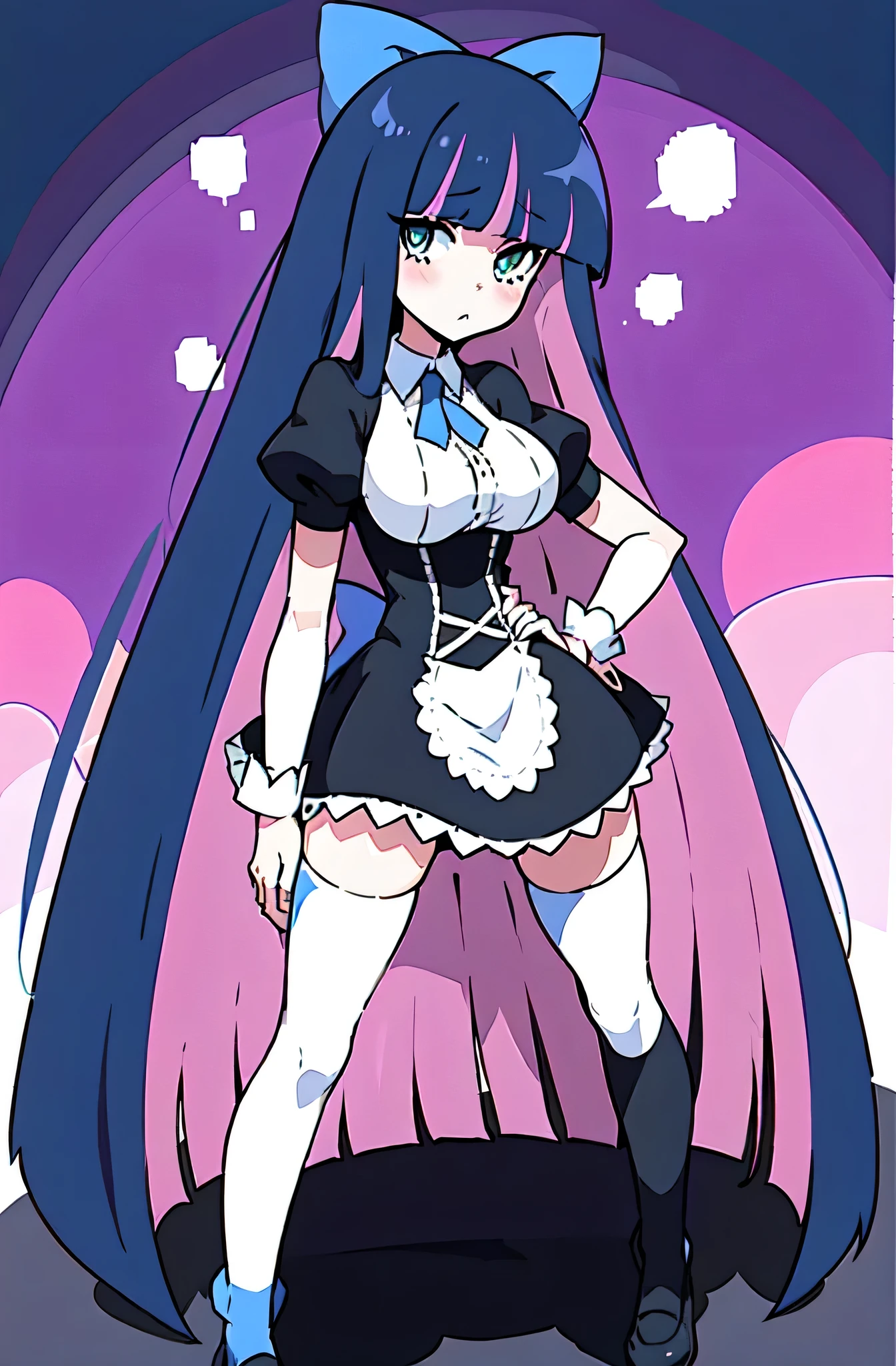 (masterpiece, top quality, best quality), pixel,pixel art,1stocking_anarchy, stocking_\(psg\), full body, embarrassed, lace outfit