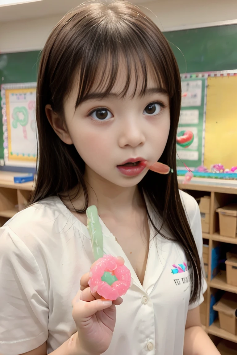 ((((  Baby-Faced Elementary School Girls    ,:1.2)))),masterpiece、 High image quality、  high quality、  high quality 、 Realistic 、 Noise Reduction 、 Apocalyptic Environment 、Beautiful eyes、Beautiful Lips 、 Shooting Spirit  、" Ultra Realistic Portrait of People 、 natural skin texture, detailed expression, Realistic lighting,  Complex Hair Details ,  sharp concentration,  Extremely High Resolution ,  picture-like depiction,  Accurate Color  ,  high detail, High fidelity,  Movie Lighting, 8k resolution,   Meticulously Realistic  , Expertly crafted,   Professional Photo Quality  ."((Sperm bukkake :1.7),(spread pussy:0)((NSFW:1.2)),((Fellatio where you peruse ((Vanilla candy that has begun to melt)) Lick the tip of:1.55))