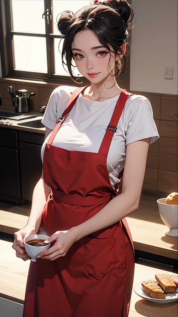wearing a collared shirt、wearing a brown striped apron、(Have vaginal sex, Insert a into your:1.2),A smile、15yo student, Neat face,  a baby face, Open your legs,、 Short bob hair, (Best Quality, 8K, masutepiece :1.3),  emotional, (gleaming skin, Shiny hair:1.4), Indoors, NSFW, masutepiece, Best Quality, (Ultra-detailed),cafes