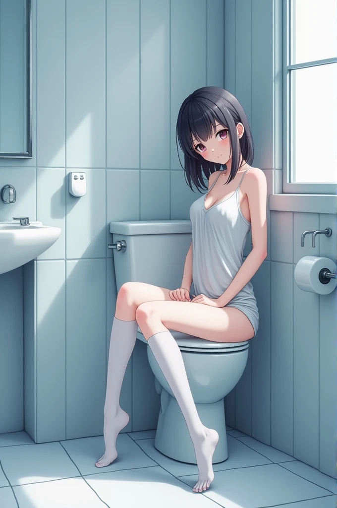 (((masterpiece,Highest quality,High resolution,超High resolution,Pixel perfect,Written boundary depth,4K,RTTX10.0,High resolution))),A fully nude teen sits on her tiptoes in the shower room with her knees wide open and squatting,