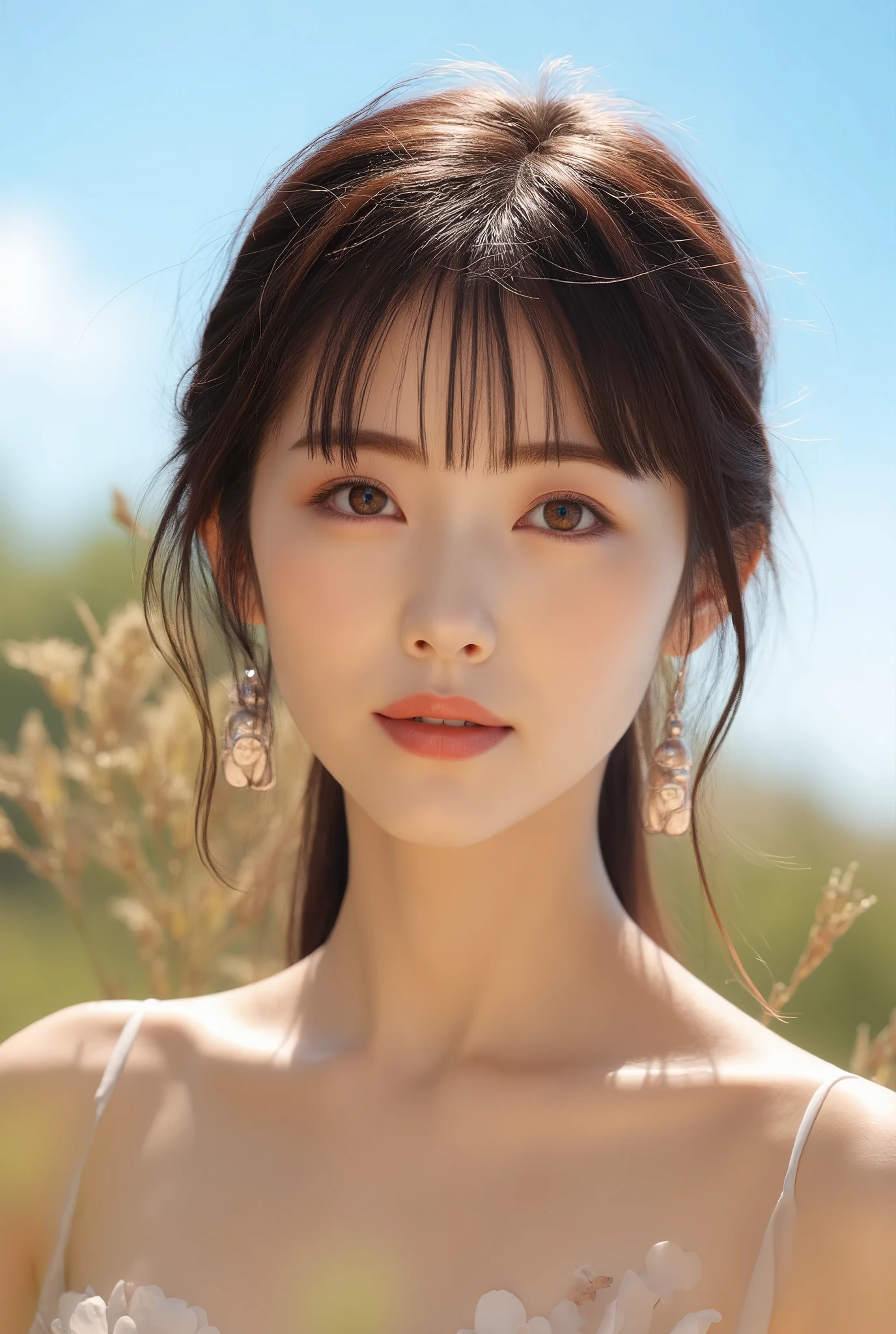 ((Best Quality, 8k, Masterpiece:1.3)), Focus: 1.2, Perfect Body Beauty: 1.4, : 1.2, ((Layered Haircut)), (Wet Clothes: 1.1) , (Rain, Street:1.3), (Dress: 1.2), Highly detailed face and skin texture, Fine eyes, Double eyelids, Whitened skin, Long hair, (Shut up: 1.5), Bare shoulders, Shoulder close-up, (Bokeh background: 1.5)