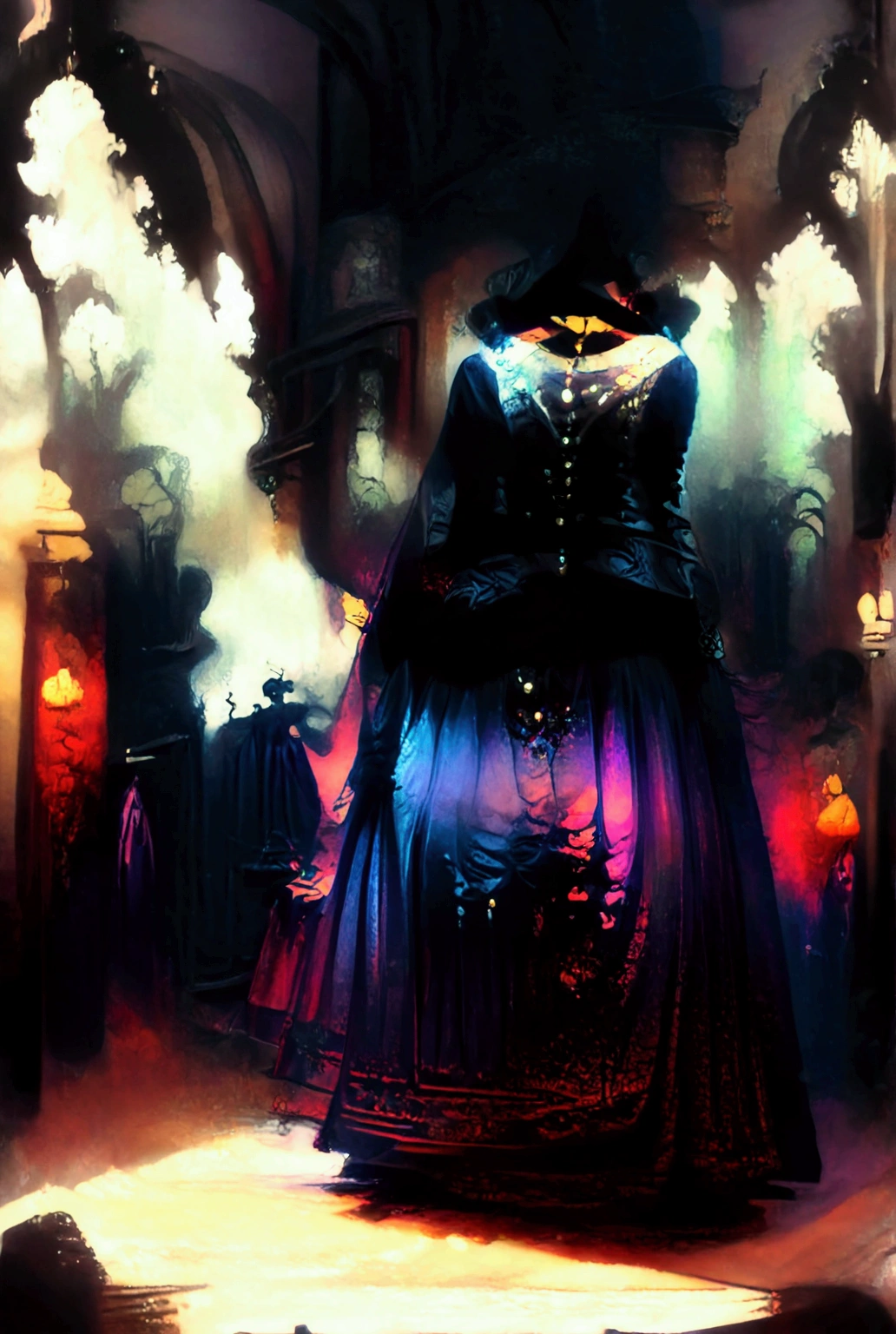 Artwork of a beautiful victorian gothic lady, gothic dress 