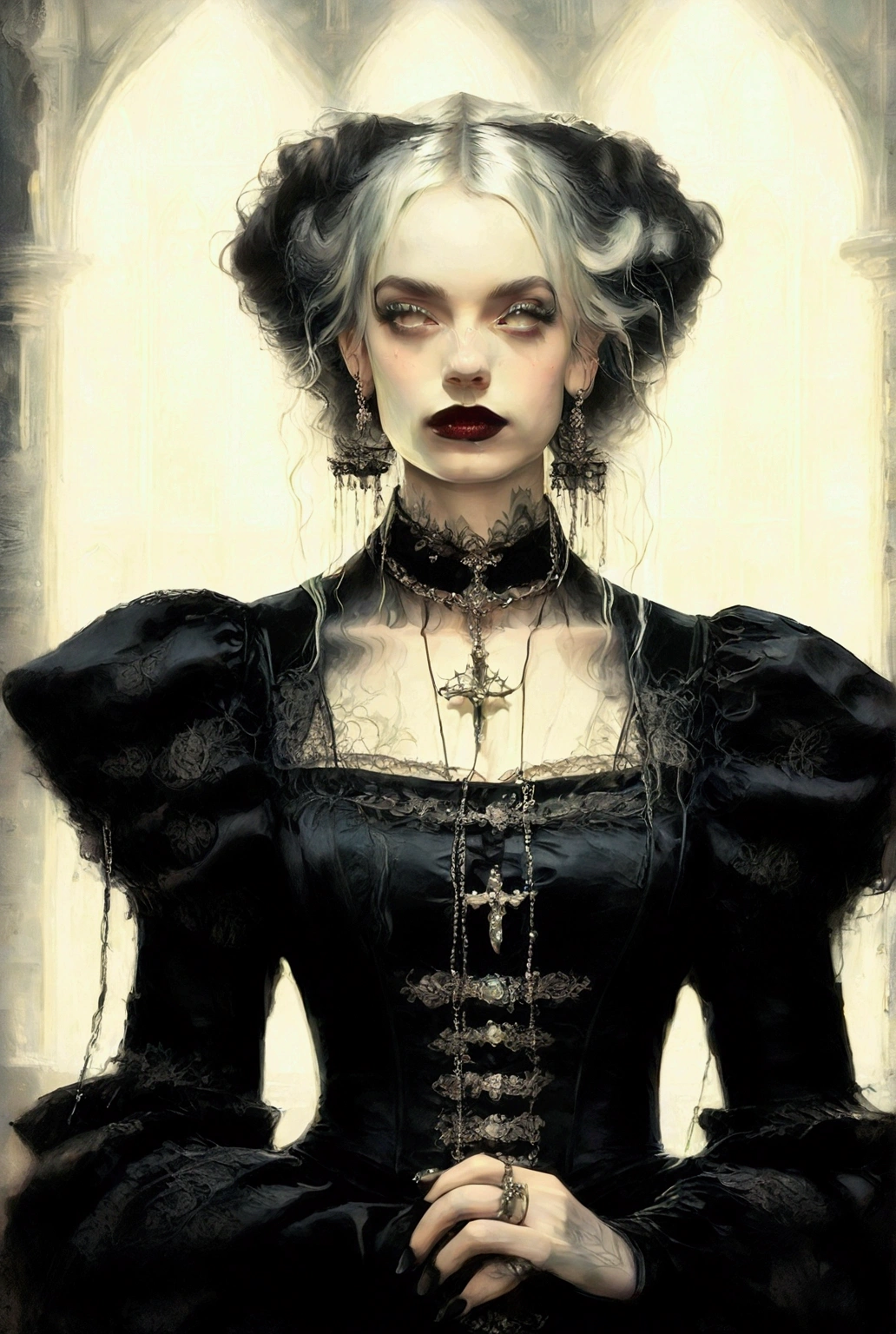 Artwork of a beautiful victorian gothic lady, gothic dress 