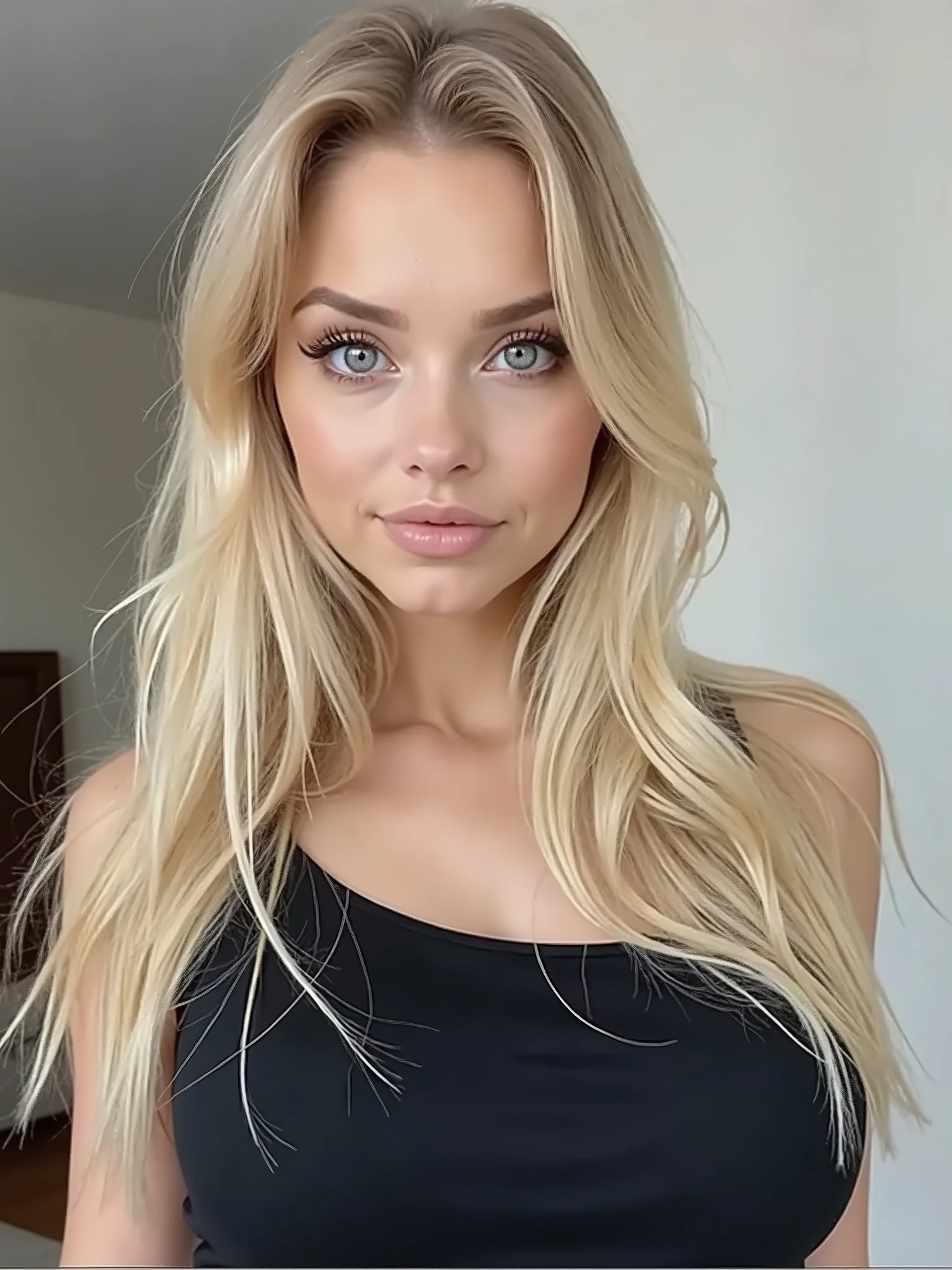 Beautiful blonde selfie in a quarter long hair super detailed homemade photo Full body 