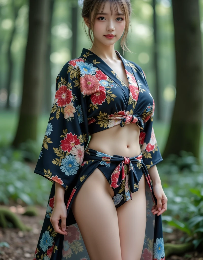 ((Deep in the mysterious forest)), (( colorful kimono )), ((Lift the hem of a kimono)), ((Expose the lower body)), 1people, (Wearing colorful stage costumes:1.2), (( very beautiful Japanese idol )), (Best Quality), (Genuine,Genuineistic:1.4), ((masterpiece)), ((Horizontal droopy eyes)), ((Beautiful belly button)), ((Beautiful hipline)), ((Beautiful thighs)), ((Blonde)),  high resolution on down,  soft light, Beautiful and sophisticated nose,  beautiful eyes,  Movie Lighting, ( Upscaled Images :1.3), (Bob), Slender body,  small breasts, smile, ((Transparent black yukata)), ((Early morning sunlight filtering through the trees)), ((Hair tied up)), １people、日本people女性、美しい日本people女性、 super detailed faces on a mountain road at night,、魅惑的なsmile、 cute、 white skin、Fair skinの美しい肌、 Teal Eyelids、Beautiful symmetrical face、Small face、23 years old、Beautiful black hair、 Beautiful small breasts、Genuineのpeople間の皮膚、Perfect figure、Perfect anatomy、whole body写真、詳細かつリアルなpeople体、Detailed and realistic skin、Highly detailed realistic face、Detailed and realistic eyes、Detailed and realistic lips、Detailed and realistic teeth、Detailed and realistic ears、Detailed and realistic hair、 beautiful hands、Highly detailed realistic legs、Realistic breasts down to the last detail、Realistic areola down to the last detail、Realistic nipples down to the last detail、Realistic female genitalia down to the smallest detail、Realistic vagina down to the last detail、Detailed and realistic clitoris、Realistic anus down to the last detail、細部までリアルなThick pubic hair、whole body、whole body白肌、Fair skin、Pubic hair is thick、Thick pubic hair、 Completely naked、urination、 feel good expression 、Blushing cheeks and an ecstatic expression, Leaking urine、 anus on a leather sofa、｛In the mysterious forest｝,｛Surrounded by plants｝