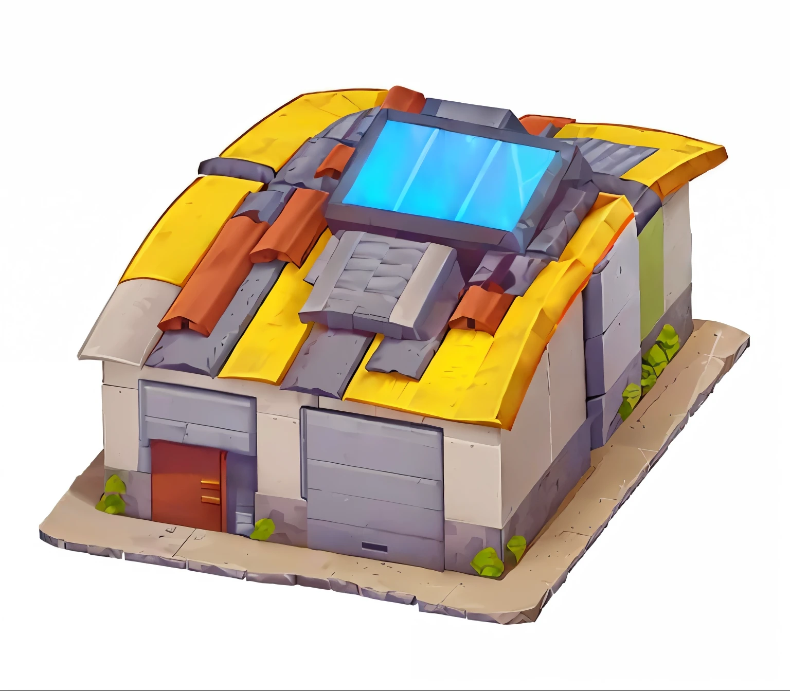  cartoon illustration of a house with a brick roof, Overwatch Building, Other smaller buildings , [[Empty warehouse]] background, Hangar ,  futuristic outpost building , Many buildings, pokedstudios, spaceship Hangar , Research Station ,  Mining Outpost ,  small building , shelf, Construction site,  official conceptual art , factory background, Research Station ,  military bases,  building covered with plants 