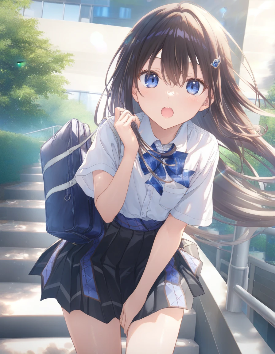 1girl, little female, school uniform, flat chest, open mouth, outdoors,wind, game CG break,((artist:shida_kazuhiro)),(artist:mitsumi_misato),(artist:fujiyama),,(masterpiece), (best quality), (ultra-detailed), very aesthetic, newest, beauty illustration,super detailed skin, shiny skin, (masterpiece), (best quality), (ultra-detailed), very aesthetic,new, newest, ,hi res,absurd_res,2023,2024,shaded,digital media (artwork), realistic lighting, 4k, 8k,