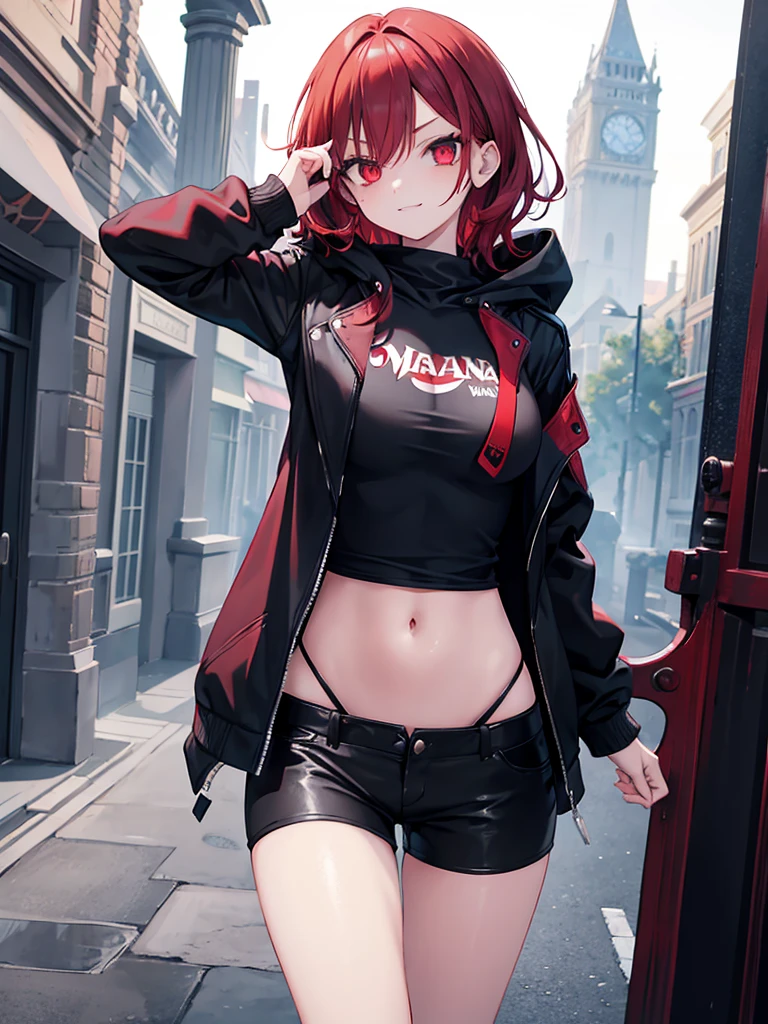 ((masterpiece, best quality, highres)), (demon horns, demon girl), 1girl, leather armor, glasses, (((medium breast, midriff, muscular))), ((look of disdain, from below, sitting on branch)), (short hair, red hair, red eyes), long black pants, hooded cloak, underboob, dark skin, medieval time, reflected light, ray, ((detailed facial features)), shallow depth of field, [volumetric fog], cinematic lighting, reflections, 8k resolution, delicate,absurdres,realism, absurdres, High Detail, (ray tracing), highres, ultra detailed, physically-based rendering, ultra realistic, natural lighting, (extremely detailed CG 8k wallpaper), (an extremely delicate and beautiful), (masterpiece), (best quality:1.0), (ultra highres:1.0), beautiful lighting, realistic shadows, [highres], detailed skin, ultra-detailed, (realistic, photorealistic : 1.4)