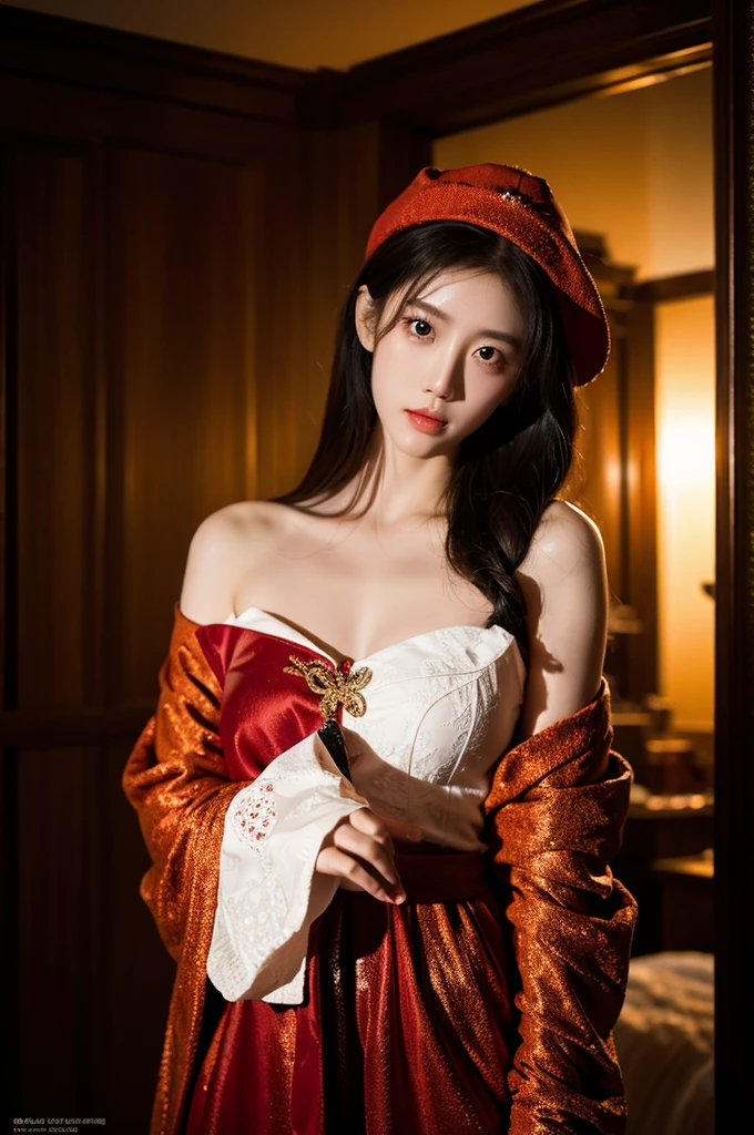 (((A 20-year-old woman with a cute face like a 16-year-old Japanese idol)))、(((She smiles gently while writhing in sexual pleasure.)))、(((Full body portrait)))、(((Kneeling on the bed)))、((She is wearing white underwear))、((Tied up with red rope on a luxury hotel bed))、(((Wearing a red leather dog collar around his neck)))、(((The whole body is tied up with red rope)))、(Artistic Expression)、Cleavage、Front image (((shibari over clothes,)), bondage, shibari:1.5, ((both arms tied)), ((bondage))、Accurate、Anatomically correct、Textured skin、Very detailed、 Attention to detail、highest quality、High resolution、Genuine、Indistinguishable from live-action、realism、RAW Photoasterpiece