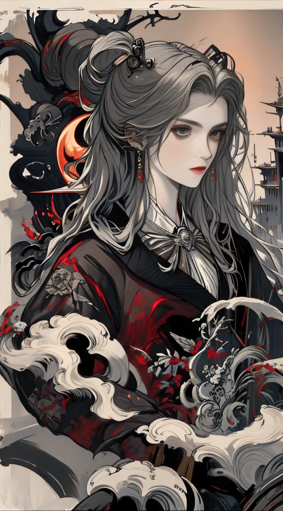 （（ best quality））， （（masterpiece））， （ Details）， 1 Vampire，The table with the impending chess、 Seductive Succubus ， （（ Bloody Face ）），（（ There is blood on the body））， Blood splatter， celestial beauty，  perched above clouds， （ fantasy illustration：1.3），  captivating gaze ， Seductive posture， Delicate Wings， otherworldly charm ， Mystical Sky， （Luis Royo：1.2）， （Yoshitaka Amano：1.1），  moonlight night ，  Pastel Colors ， （ Detailsな雲景色：1.3）， （ high resolution on down：1.2）