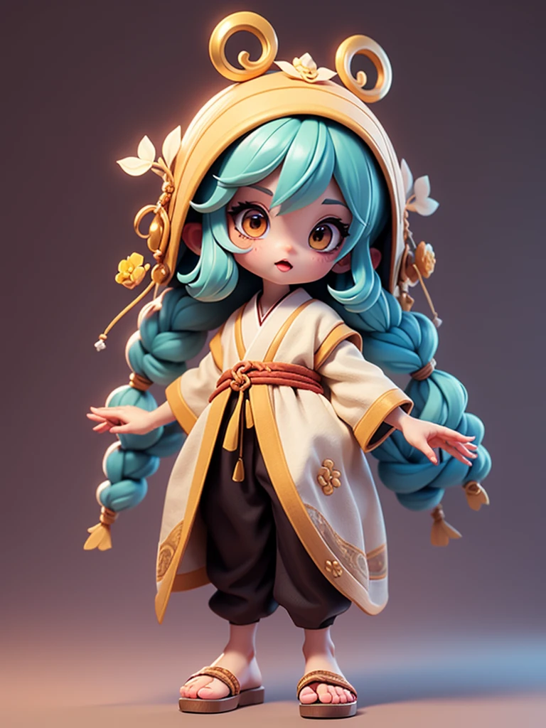  Create a chibi onmyoji image , Alone， simple background ，a small, Simple hair , Big head, Japanese Onmyoji.  The transparent body can be seen through . The image is clear and detailed ., beautiful colors and..  raise your arms , foot, eye,nose, mouth, ((Five fingers on a hand))， ((Five toes)), colorful background for working,  anatomically correct,  simple background ,  shortcuts, bangs, Symmetrical, 