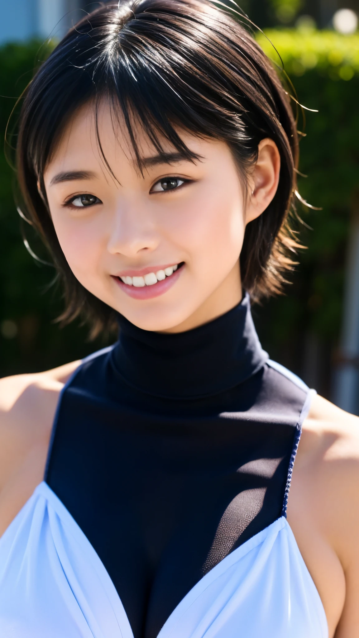 8K, (Surrealistic: 1.35), (realistic: 1.4), 1 Beautiful Japan Girls, smile, One, light makeup, masterpiece, excellent quality, high quality, (((Black hair bob cut, part blonde mesh)))、puberty, (((super micro bikini)))、 ((perfect body)), ((best image quality)), ((time)), ((very delicate and beautiful)), ((Very shallow depth of field)), nffsw, ((incredibly shallow depth of field. familiar with)), (((very delicate and beautiful))), (((Very shallow depth of field))), nffsw, (((incredibly absurd))), (((perfect body))), (((dyes hair blonde )))), (((long hair)))), (((Camera Eye))), (((small))), (((幸せな最高のsmile))), poor, Own + background, dynamic angle, female focus, {particles of light}, detailed background, ((paul hedley)), soft lighting, (dramatic) sunset), sunset, very beautiful sunset, live action, realistic, top angle, かわいいsmile, (background blur), 18-year-old, skinny, ((Wind)), ((movement ))), ((emotion)), ((colorful)), (()), ((beautiful teeth)), Withering, ocean background、