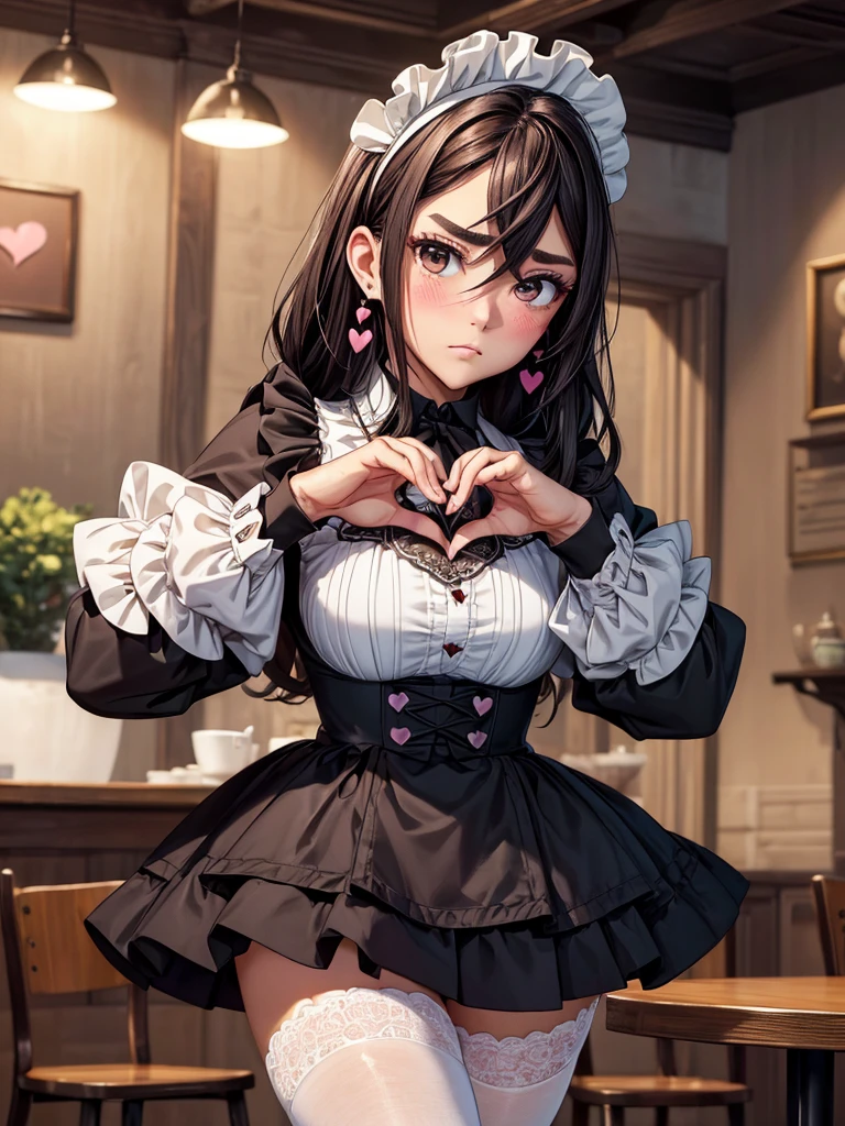 4k digital art,realistic,blowjob,sucking penis,(heart-shaped pupils),humid,high resolution,ultra detailed,black hair,(tareme:1.2),mature and curvy woman,(aroused and happy:1.5),drooling,excessive cum,sweaty,off street,tailor jacket,frilled blouse,wavy hair,curvy,