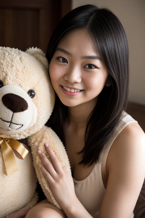 
Photographed with: Close-Up Shot, Shallow Depth of Field, Soft Lighting
A asian girl (js) wearing a light-colored , sabina s and matching bottom is hugging a large, plush teddy bear, smiling softly at the camera. Her arm wraps around the teddy bear in a warm, affectionate pose, creating a cozy and intimate atmosphere. The shallow depth of field blurs the background slightly, drawing focus to her face and the bear. The backdrop features soft, pastel tones with simple line-art decor, complementing the gentle and relaxed mood of the image. Soft lighting highlights her natural expression and the fluffy texture of the teddy bear.