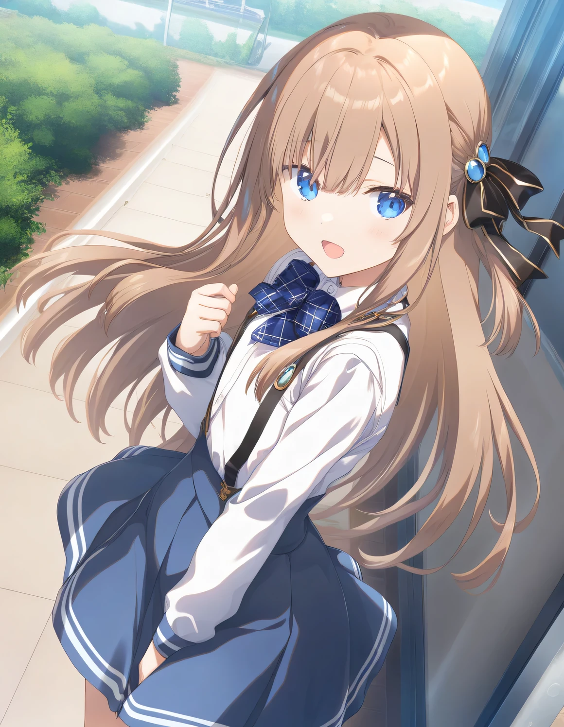1girl, female, school uniform, flat chest, open mouth, outdoors,wind, game CG break,((artist:shida_kazuhiro)),(artist:mitsumi_misato),(artist:fujiyama),,(masterpiece), (best quality), (ultra-detailed), very aesthetic, newest, beauty illustration,super detailed skin, shiny skin, (masterpiece), (best quality), (ultra-detailed), very aesthetic,new, newest, ,hi res,absurd_res,2023,2024,shaded,digital media (artwork), realistic lighting, 4k, 8k,