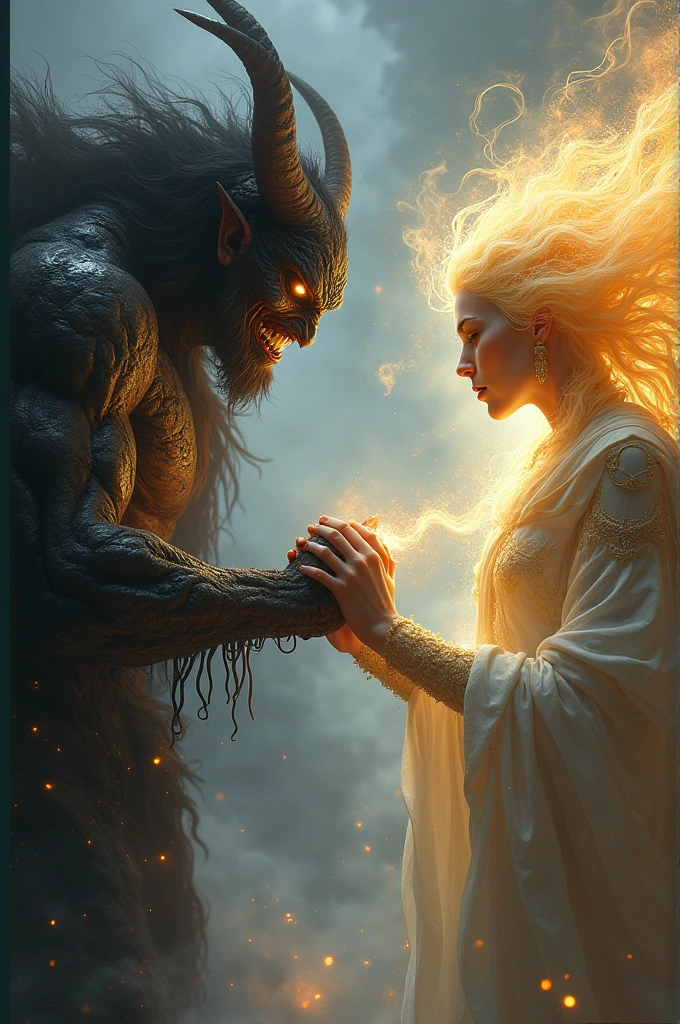 The god of envy fighting against the goddess of creation