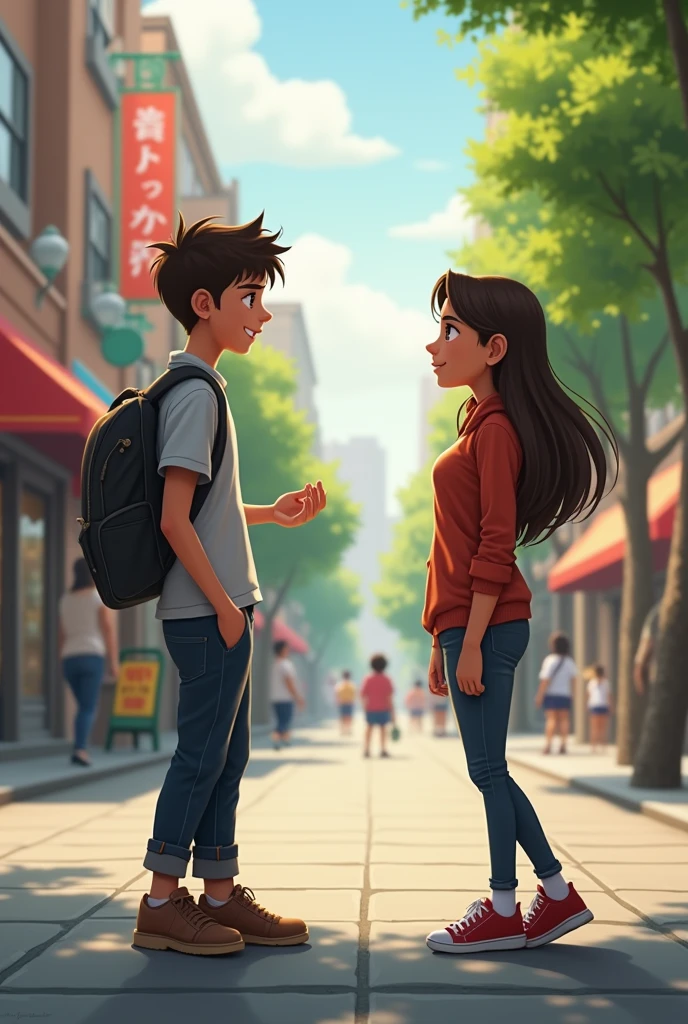 A boy say somthing to girl on road