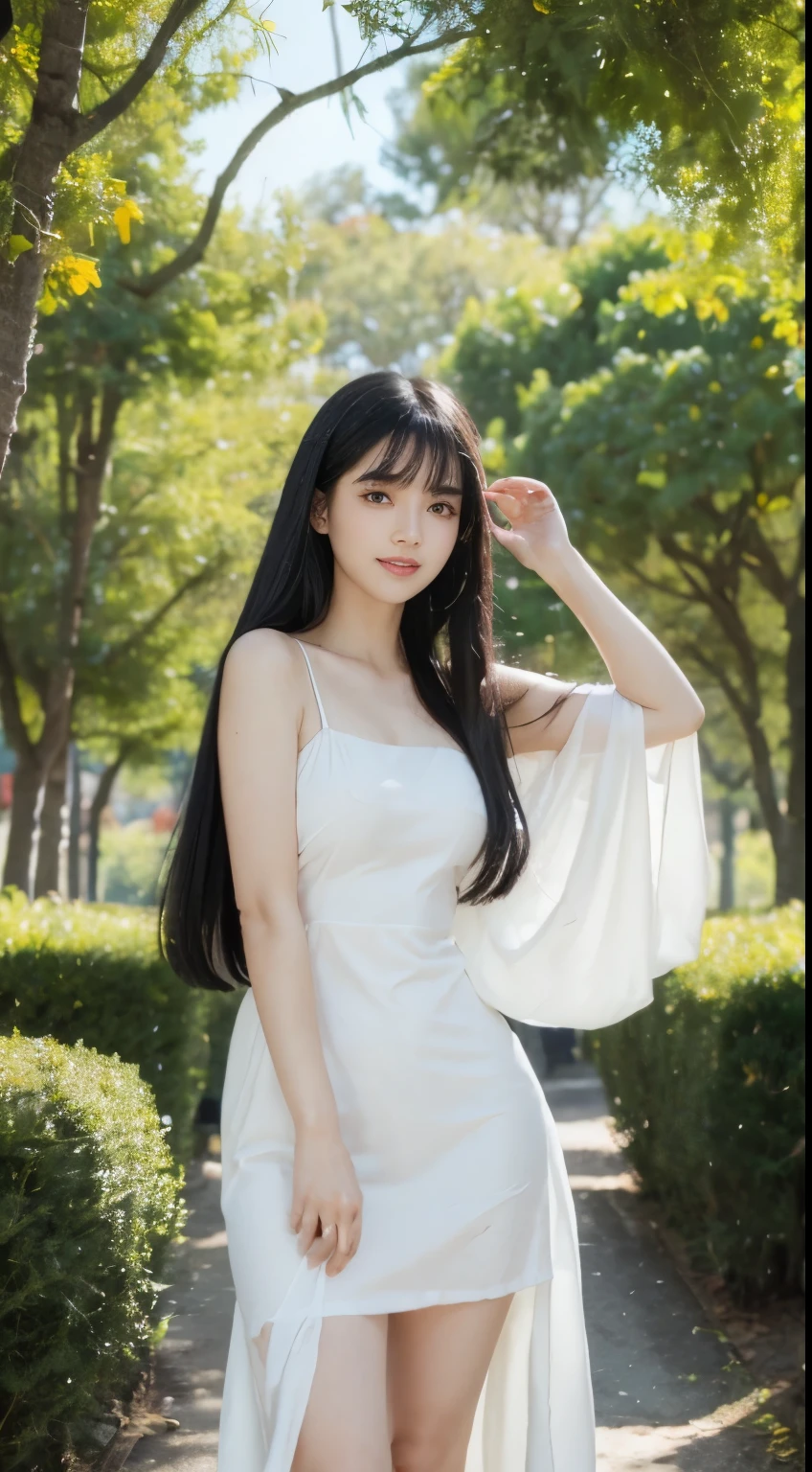 ((Best Quality, 8K, Masterpiece: 1.3)), ((3 three)) Hyperrealistic of a beautiful FILIPINA women with a black hair, fair skin, medium size of the body, beautiful smile on her face wearing a in a color of yellow with colorful flowers background with a big name"jhane"in italic font golden colorBondage Costume (5) Upper Body (1.3), Focus Clear: 1.2, Glossy milky white Skin in the Light, Outstanding Beauty: 1.4, ((long straight black Hair with bangs , Colossal: 1.2)), Highly Detailed Face and porcelain white Skin Texture, plump body Not Too Dark Parallel Eyebrows Detailed Eyes, Double Eyelids, Smile (1.3) Natural Makeup, Walking in the Sun Through the Trees (5) wearing ((RED )) red mini dress in the park..((MILKY WHITE SKIN))
