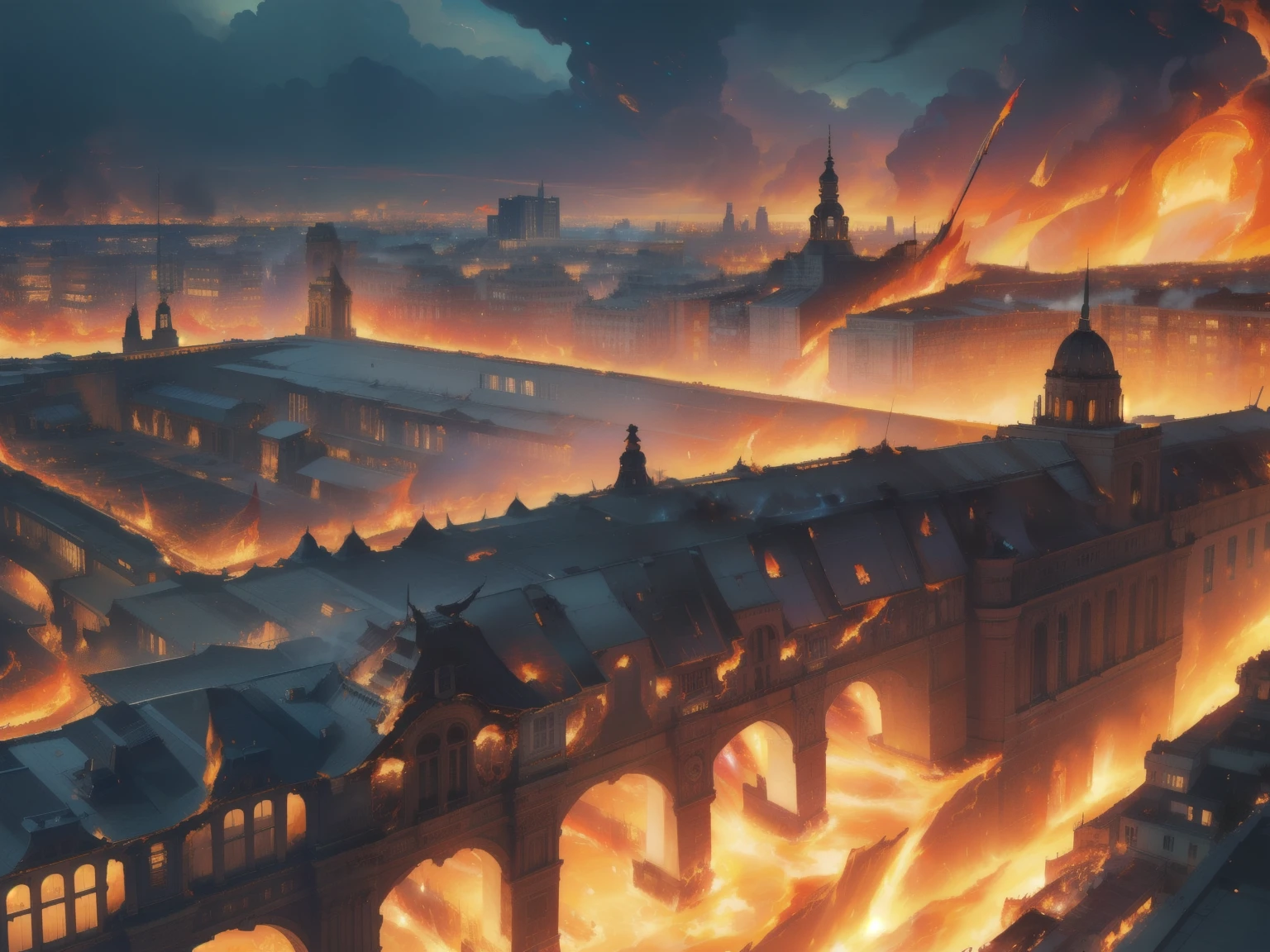 best quality, 4k, 8k, highres, masterpiece:1.2, ultra-detailed, cinematic, intricate details, freedom, rights, democracy, dictatorship, political protest, powerful, emotive, expressive, vivid colors, dynamic composition, impactful, thought-provoking,(((Revolution, Burning City,flames)))