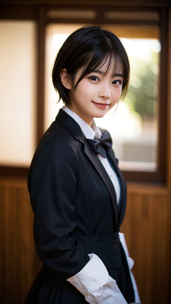(highest quality,masterpiece:1.3,ultra high resolution),(Super detailed,caustics,8k),(photorealistic:1.4,RAW shooting),1 girl,face forward,18-year-old,cute,Japanese,black short bob,(school uniform),(smile),(stare at the camera),morning,blue sky,sun,Natural light,school playground,(front shot),(bust up shot),(Backlight),Lens flare