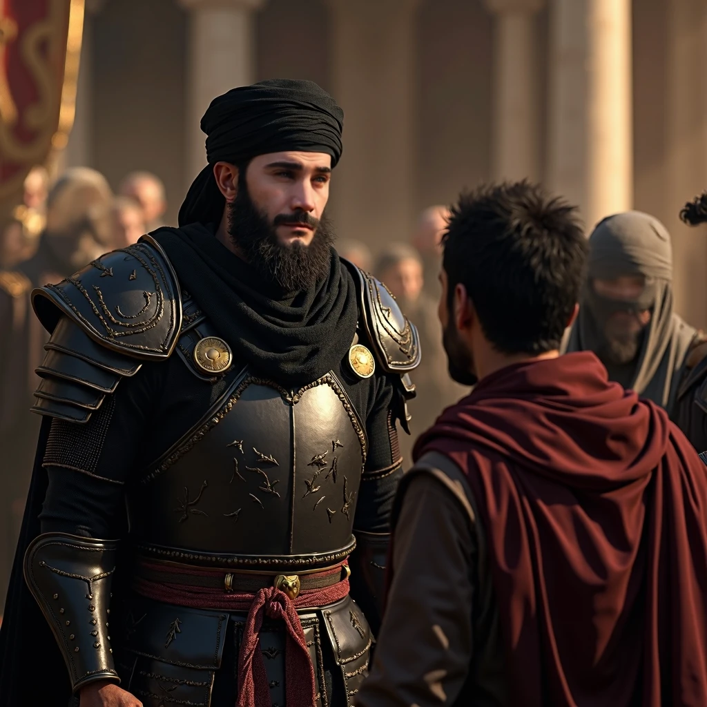 Arabian moroccan Lord of the shadows hyper realistic super detailed Dynamic shot master piece scene cinématique scènes movie Epic Legendary Arabian Lord Dracula with red turban fierce look leading troops army of demons and djinns to battle sharp détails cinématique scènes movie Epic Legendary