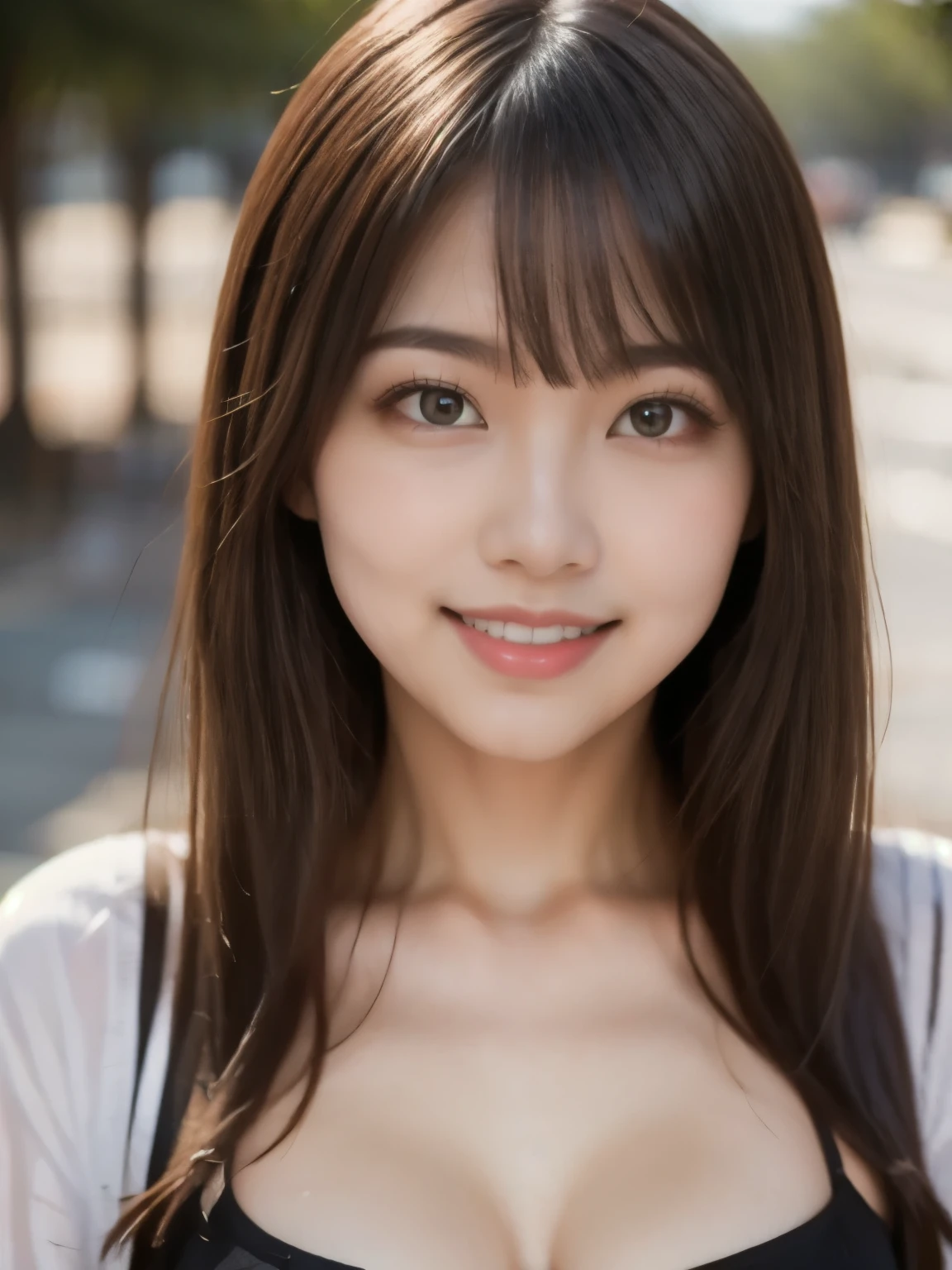 8k、Best Quality、Ultra Wide Angle Monofocal Lens 、(Representative Works:1.2)、( real)、( real:1.37)、One high school girl、 beautiful alignment of teeth、Well-formed fingers、Around town、( cute plain clothes)、Big Breasts、 Perfect Body 、Gravure photoshoot、Perfect Fingers、Beautiful Skin、Professional Lighting、Face and skin detail、Microparticles、 RAW Photos