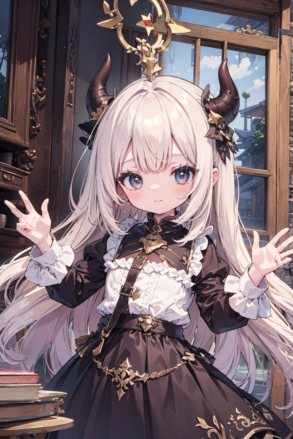 absurd, absolute resolution, incredibly absurd, super high quality, super detailed, official art, unity 8k wall, masterpiece
BREAK
One , innocent, little devil, small and young toddler, blush