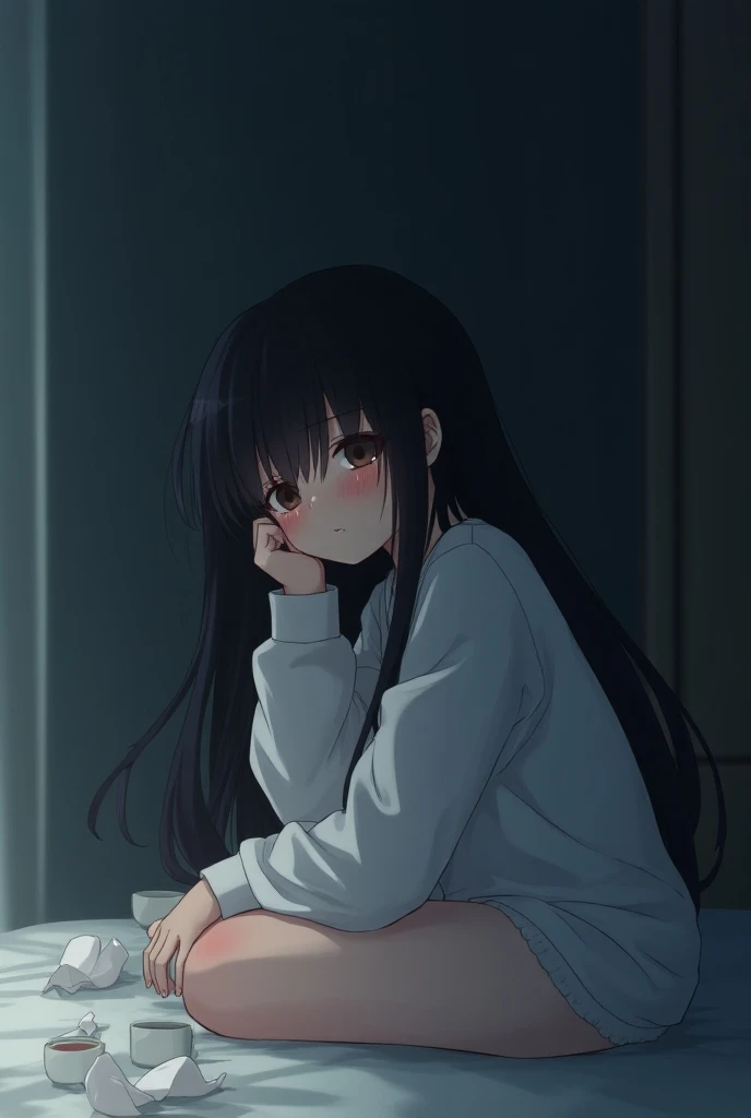 girl、high school student、Long Hair、Sitting on the bed、From the side