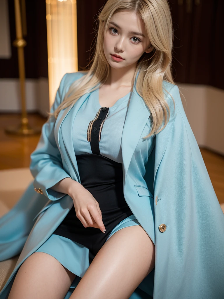 (Masterpiece: 1.3), (8K, Photorealistic, Raw-Photo, Best Quality: 1.4), Best quality, masterpiece, ultra high res, (photorealistic:1.4), raw photo, 1girl, charming Russian model Nata Lee, light blonde hair, blue eyes, detailed eyes and face, black and silver suit, dynamic lighting, in the dark, deep shadow, low key, cowboy shot full-length body., fullbody, standing in front of the camera