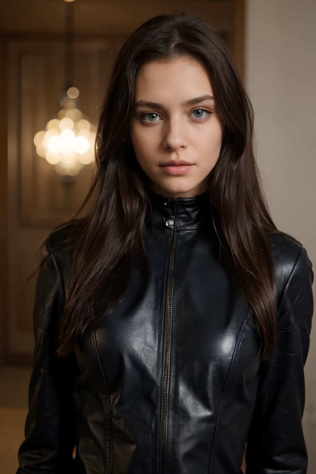Sexy woman, Albanian, 24 years, cute, neat face, detailed, small neat nose, neat plump lips, big eyes, blue eyes, long hair, curly hair, natural shine, chocolate hair, portrait, focus on face, gorgeous,western, hot girl, Darth Vader, (masterpiece), best quality, high resolution, extremely detailed, depth of field